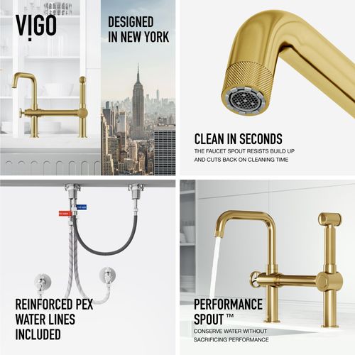 Main product image of Cass Single Handle Bridge Kitchen Faucet with Side Sprayer (Matte Brushed Gold), VG02050MG