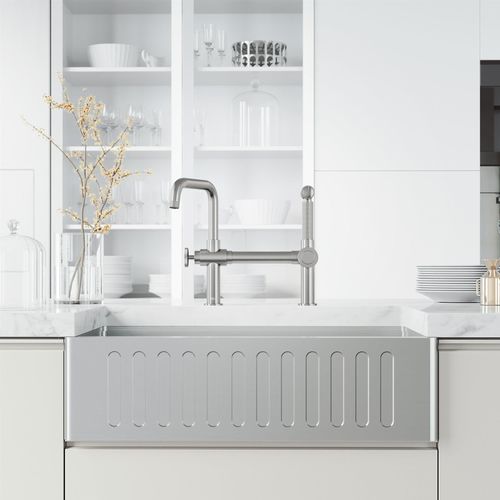Main product image of Cass Single Handle Bridge Kitchen Faucet (Stainless Steel), VG02050ST