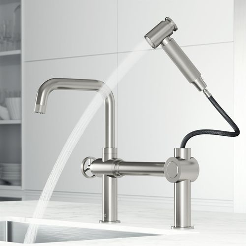 Main product image of Cass Single Handle Bridge Kitchen Faucet (Stainless Steel), VG02050ST