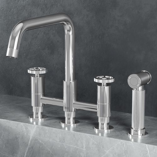 Main product image of Cass Two-Handle Widespread Bridge Kitchen Faucet w/ Side Sprayer (Chrome), VG02051CH
