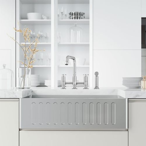 Main product image of Cass Two-Handle Widespread Bridge Kitchen Faucet w/ Side Sprayer (Chrome), VG02051CH