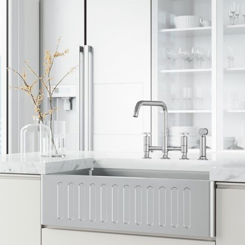 Main product image of Cass Two-Handle Widespread Bridge Kitchen Faucet w/ Side Sprayer (Chrome), VG02051CH