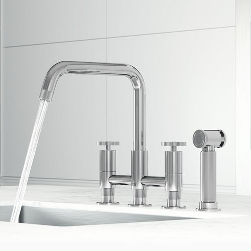 Main product image of Cass Two-Handle Widespread Bridge Kitchen Faucet w/ Side Sprayer (Chrome), VG02051CH