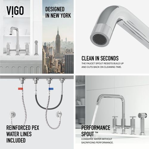 Main product image of Cass Two-Handle Widespread Bridge Kitchen Faucet w/ Side Sprayer (Chrome), VG02051CH