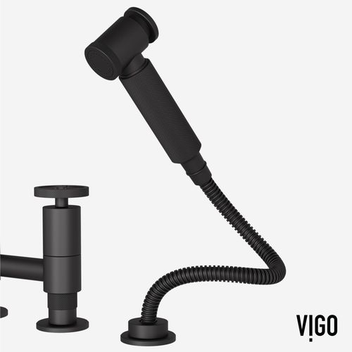 Main product image of Cass Two-Handle Widespread Bridge Kitchen Faucet w/ Side Sprayer (Matte Black), VG02051MB
