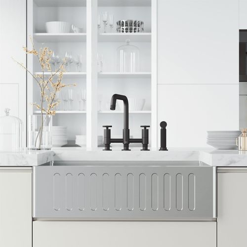 Main product image of Cass Two-Handle Widespread Bridge Kitchen Faucet w/ Side Sprayer (Matte Black), VG02051MB