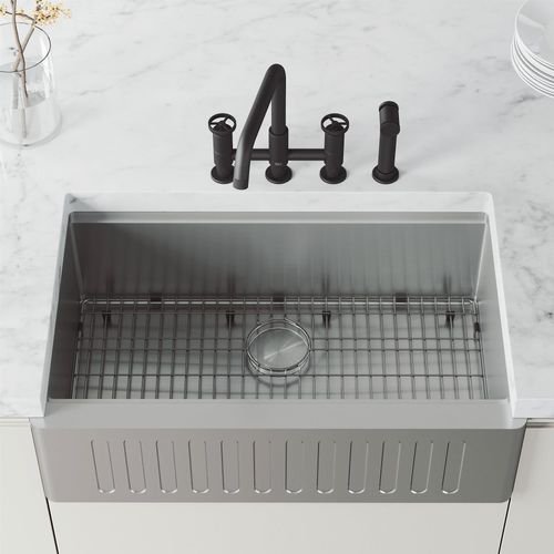 Main product image of Cass Two-Handle Widespread Bridge Kitchen Faucet w/ Side Sprayer (Matte Black), VG02051MB