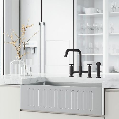 Main product image of Cass Two-Handle Widespread Bridge Kitchen Faucet w/ Side Sprayer (Matte Black), VG02051MB