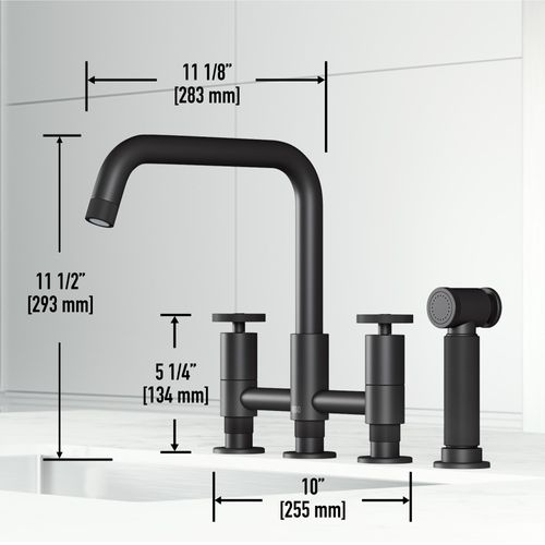 Main product image of Cass Two-Handle Widespread Bridge Kitchen Faucet w/ Side Sprayer (Matte Black), VG02051MB