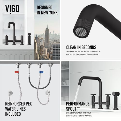 Main product image of Cass Two-Handle Widespread Bridge Kitchen Faucet w/ Side Sprayer (Matte Black), VG02051MB