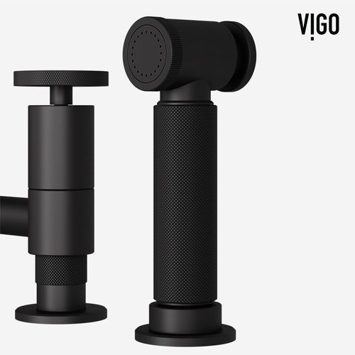 Main product image of Cass Two-Handle Widespread Bridge Kitchen Faucet w/ Side Sprayer (Matte Black), VG02051MB