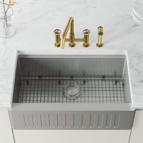 Main product image of Cass Two-Handle Widespread Bridge Kitchen Faucet w/ Side Sprayer (Matte Brushed Gold), VG02051MG