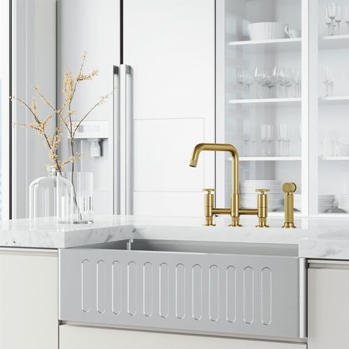 Main product image of Cass Two-Handle Widespread Bridge Kitchen Faucet w/ Side Sprayer (Matte Brushed Gold), VG02051MG