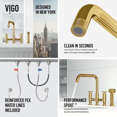 Main product image of Cass Two-Handle Widespread Bridge Kitchen Faucet w/ Side Sprayer (Matte Brushed Gold), VG02051MG