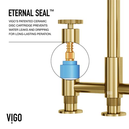 Main product image of Cass Two-Handle Widespread Bridge Kitchen Faucet w/ Side Sprayer (Matte Brushed Gold), VG02051MG