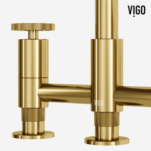 Main product image of Cass Two-Handle Widespread Bridge Kitchen Faucet w/ Side Sprayer (Matte Brushed Gold), VG02051MG