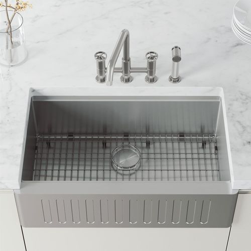 Main product image of Cass Two-Handle Widespread Bridge Kitchen Faucet w/ Side Sprayer (Stainless Steel), VG02051ST