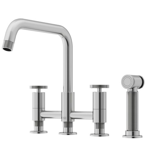 Main product image of Cass Two-Handle Widespread Bridge Kitchen Faucet w/ Side Sprayer (Stainless Steel), VG02051ST