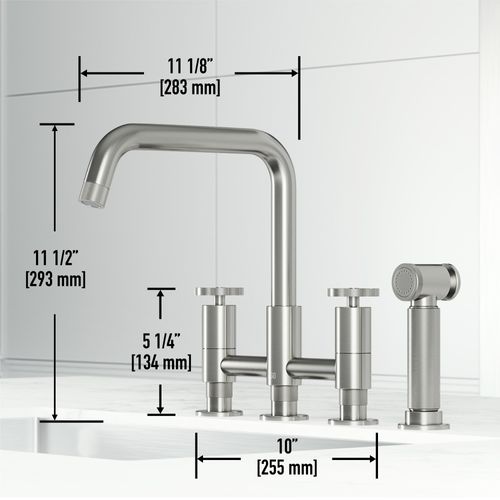 Main product image of Cass Two-Handle Widespread Bridge Kitchen Faucet w/ Side Sprayer (Stainless Steel), VG02051ST