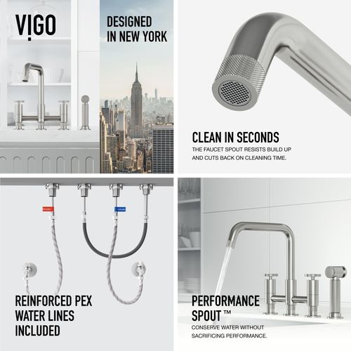 Main product image of Cass Two-Handle Widespread Bridge Kitchen Faucet w/ Side Sprayer (Stainless Steel), VG02051ST