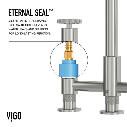 Main product image of Cass Two-Handle Widespread Bridge Kitchen Faucet w/ Side Sprayer (Stainless Steel), VG02051ST