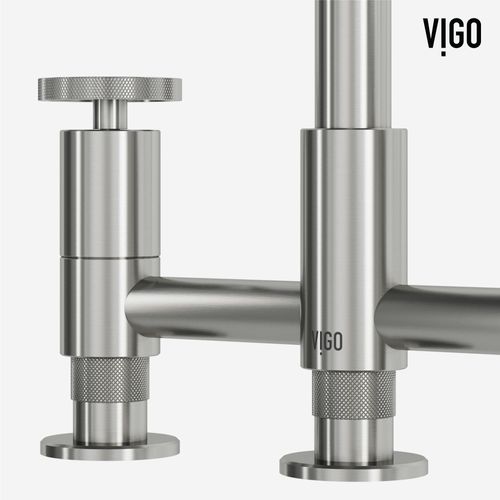 Main product image of Cass Two-Handle Widespread Bridge Kitchen Faucet w/ Side Sprayer (Stainless Steel), VG02051ST
