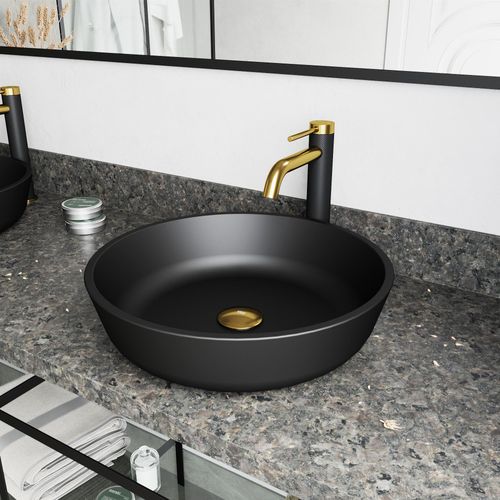 Main product image of Lexington Single Handle Bathroom Vessel Faucet (Matte Gold/Carbon Fiber), VG03028MGMB