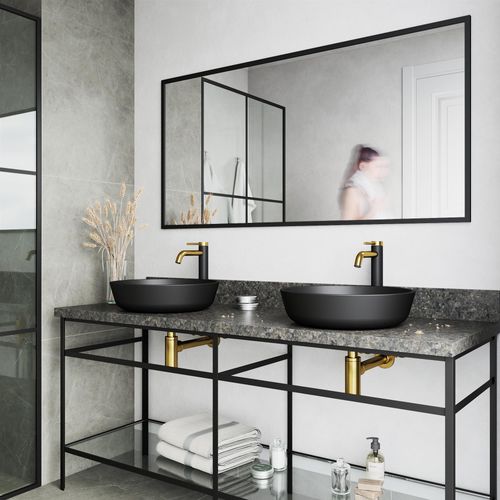 Main product image of Lexington Single Handle Bathroom Vessel Faucet (Matte Gold/Carbon Fiber), VG03028MGMB