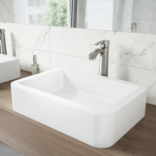 Main product image of Petunia Matte Stone 23" x 16" x 6" Rectangular Vessel Bathroom Sink (Modern White)