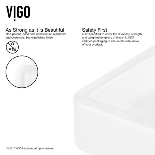 Main product image of Petunia Matte Stone 23" x 16" x 6" Rectangular Vessel Bathroom Sink (Modern White)