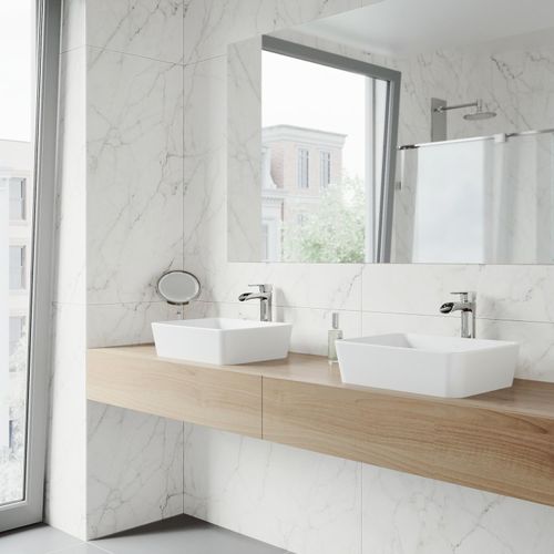Main product image of Marigold Matte Stone 18" x 14" x 5" Rectangular Vessel Bathroom Sink (Modern White)