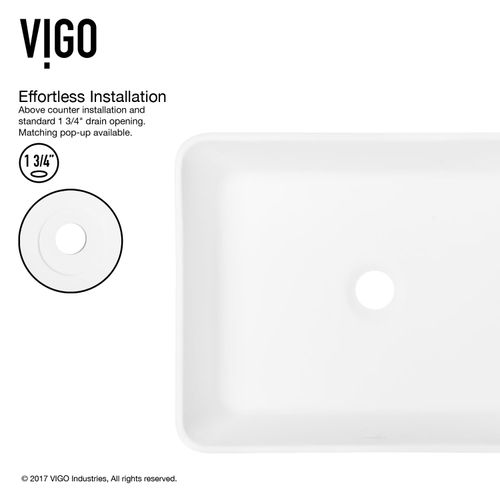 Main product image of Marigold Matte Stone 18" x 14" x 5" Rectangular Vessel Bathroom Sink (Modern White)