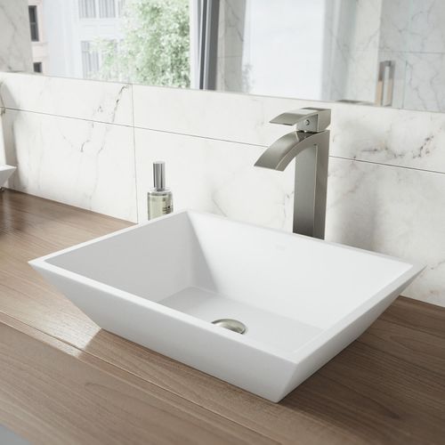 Main product image of Vinca Matte Stone 18" x 14" x 5" Rectangular Vessel Bathroom Sink (Modern White)