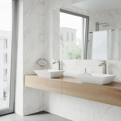 Main product image of Vinca Matte Stone 18" x 14" x 5" Rectangular Vessel Bathroom Sink (Modern White)