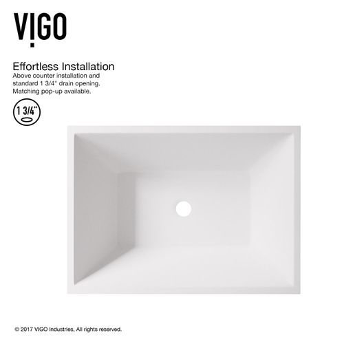 Main product image of Vinca Matte Stone 18" x 14" x 5" Rectangular Vessel Bathroom Sink (Modern White)