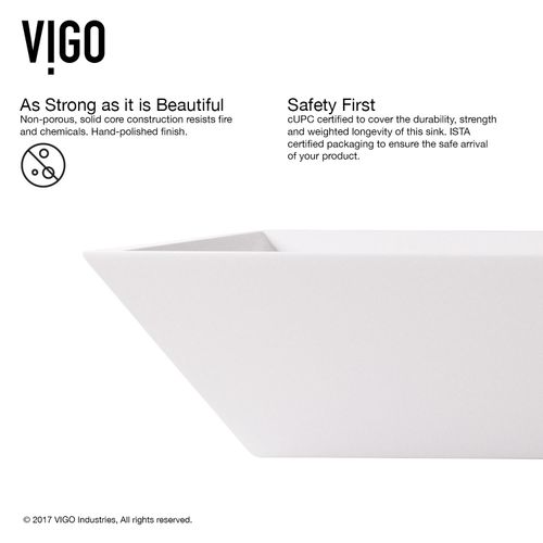 Main product image of Vinca Matte Stone 18" x 14" x 5" Rectangular Vessel Bathroom Sink (Modern White)