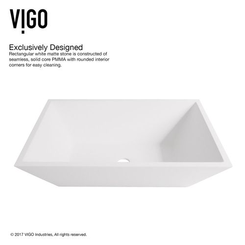 Main product image of Vinca Matte Stone 18" x 14" x 5" Rectangular Vessel Bathroom Sink (Modern White)