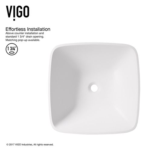 Main product image of Hyacinth Matte Stone 14" x 14" x 4" Square Vessel Bathroom Sink (Modern White)