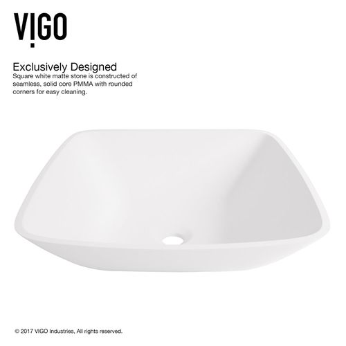 Main product image of Hyacinth Matte Stone 14" x 14" x 4" Square Vessel Bathroom Sink (Modern White)
