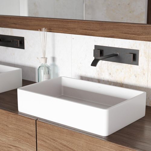 Main product image of Magnolia Matte Stone 21" x 14" x 5" Rectangular Vessel Bathroom Sink (Modern White)
