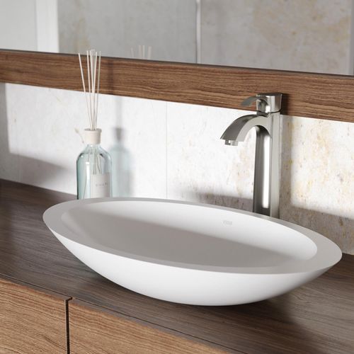 Main product image of Wisteria Matte Stone 23" x 14" x 4" Oval Vessel Bathroom Sink (Modern White)