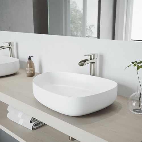 Main product image of Peony Matte Stone 20" x 15" x 5" Vessel Bathroom Sink (Modern White)