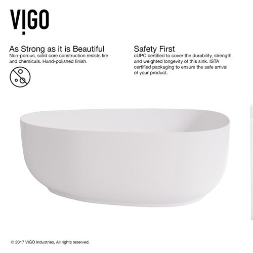 Main product image of Peony Matte Stone 20" x 15" x 5" Vessel Bathroom Sink (Modern White)