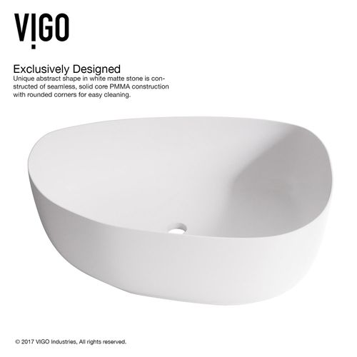 Main product image of Peony Matte Stone 20" x 15" x 5" Vessel Bathroom Sink (Modern White)