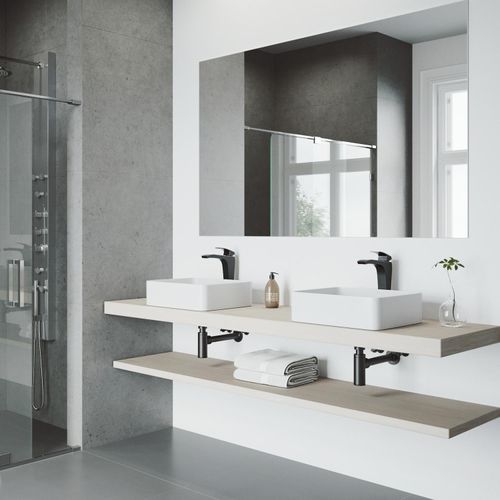 Main product image of Jasmine Matte Stone 18" x 15" x 5" Rectangular Vessel Bathroom Sink (Modern White)