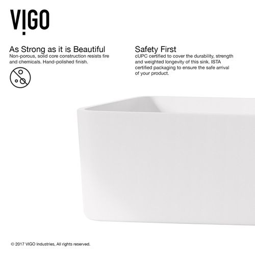 Main product image of Jasmine Matte Stone 18" x 15" x 5" Rectangular Vessel Bathroom Sink (Modern White)