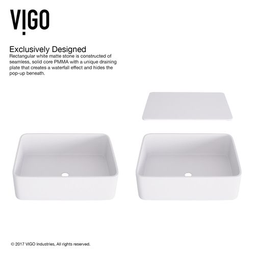 Main product image of Jasmine Matte Stone 18" x 15" x 5" Rectangular Vessel Bathroom Sink (Modern White)