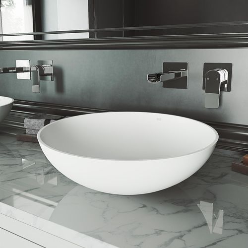 Main product image of Lotus Matte Stone 16" x 16" x 5" Round Vessel Bathroom Sink (Modern White)