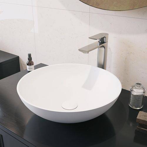 Main product image of Lotus Matte Stone 16" x 16" x 5" Round Vessel Bathroom Sink (Modern White)