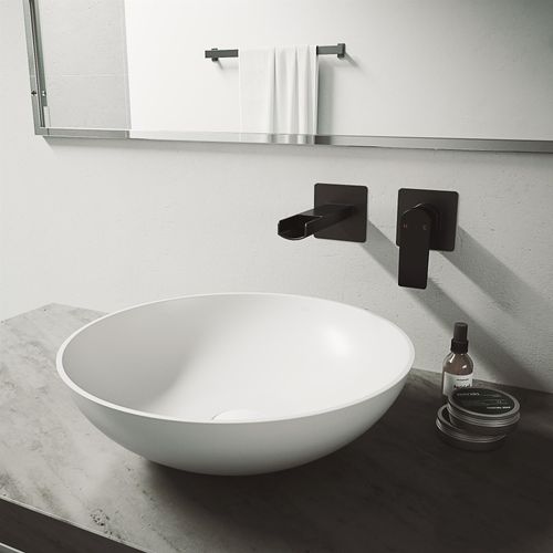 Main product image of Lotus Matte Stone 16" x 16" x 5" Round Vessel Bathroom Sink (Modern White)